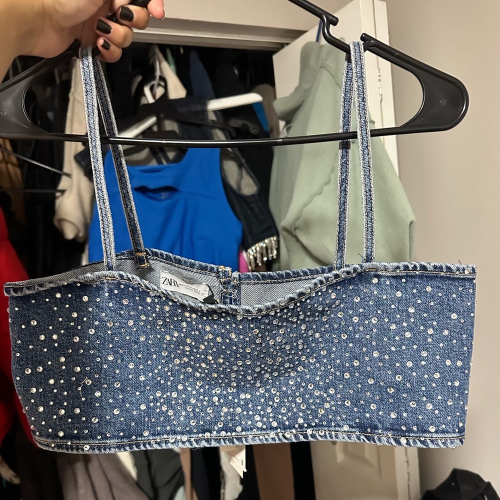Rhinestone denim Zara top new with tags